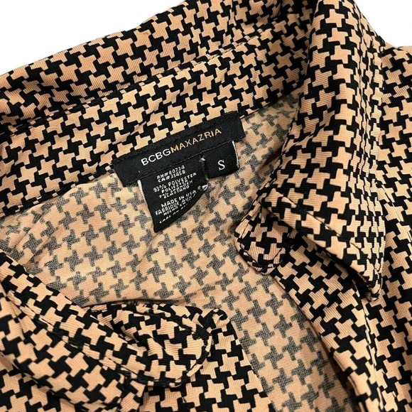 BCBGMaxAzria Brown Houndstooth Faux Wrap Blouse S - Picture 3 of 3